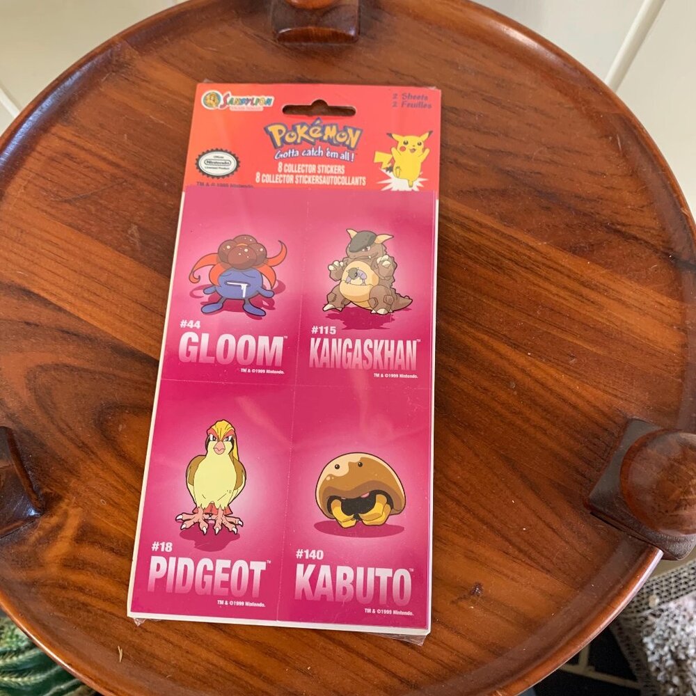 Vintage SANDYLION Pokemon 8 Stickers Gloom, Kangaskhan, Kabuto Sealed 2 Sheets